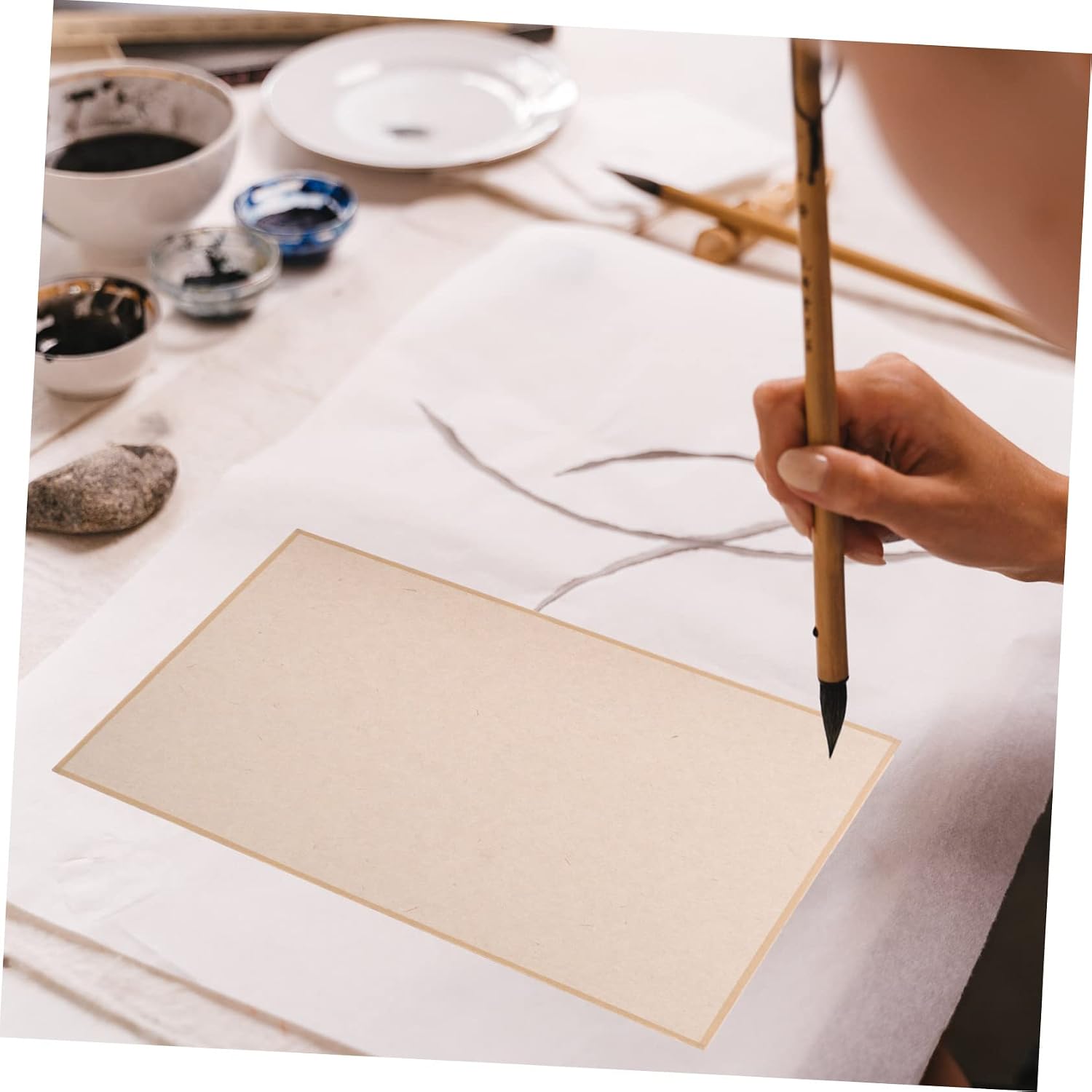 Tofficu 12sheets Thickened Chinese Calligraphy Paper for Writing and Drawing Half Raw Rice Paper for Professional Use Durable and Multi-Functional Art Supplies