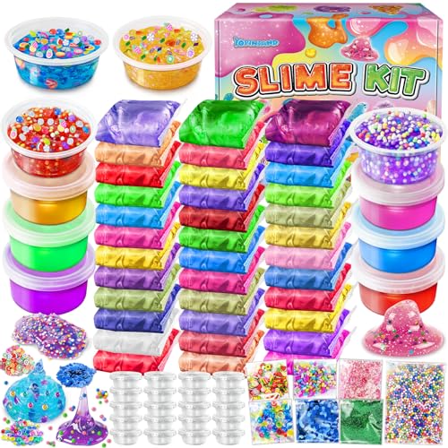 36 colores DIY slime kit slime making kit para niñas Crystal Clear Slime Glow in the Dark Slime con complementos bolas de espuma, amuletos, purpurina, juguetes de regalo para niños