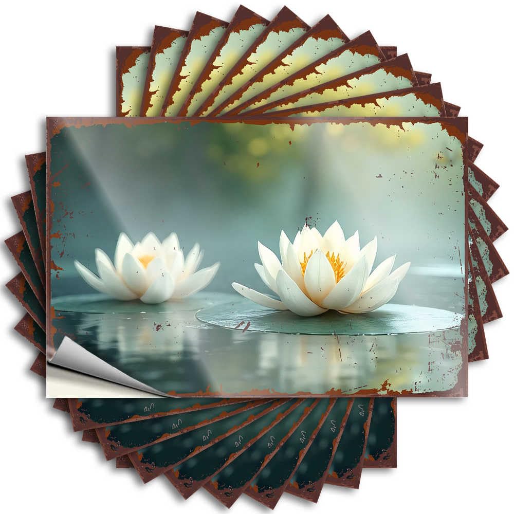 Fzfn Colour Two Lotus Flowers Blooming On A Calm Pond Room Decoration Taupe Diy | Core Decal Laptop Removable Vinyl Sticker Decal(6X9cm)