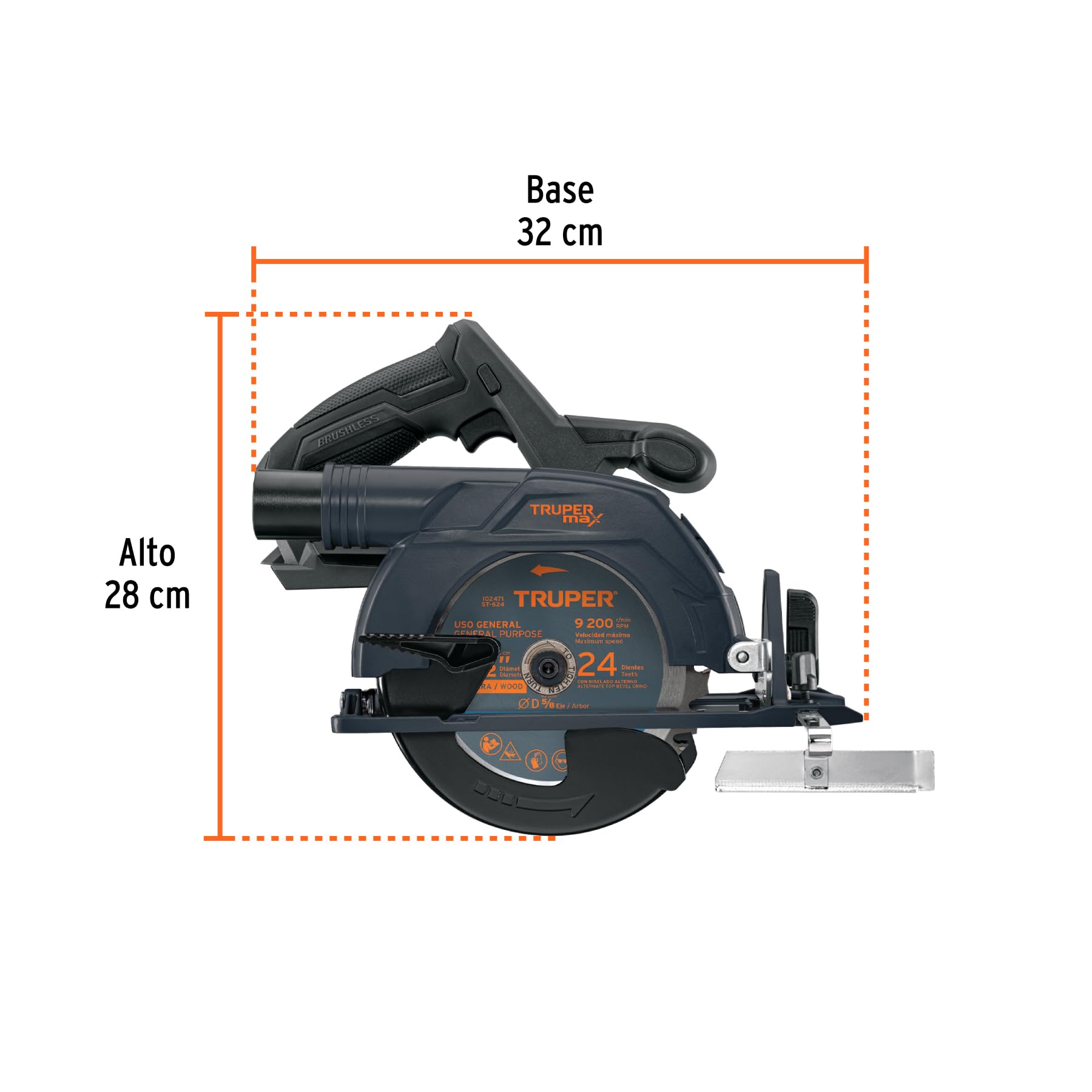 Truper MAX-20SCS Circular Saw with dimensions