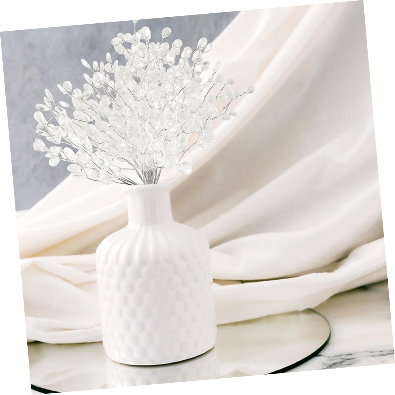 LIFKOME Teiliges Künstliches Blumenarrangement Langlebige Pflegefreie Deko mit Weißen Acrylperlen Tischdekoration für Zuhause Hochzeit Büro Ganzjährige Vase Raumgestaltung