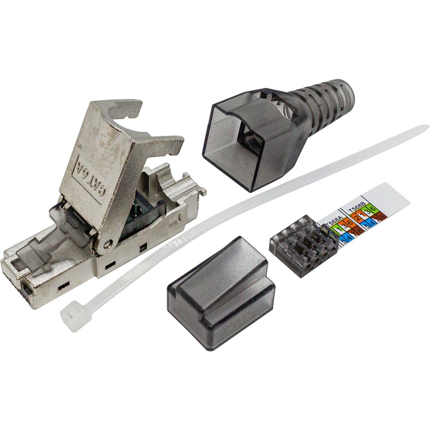Lumonic 20x Connettore di rete RJ45 in metallo senza attrezzi | Con scarico della trazione e contatti dorati I Connettore a crimpare per cavi di rete LAN CAT5 CAT6A CAT7