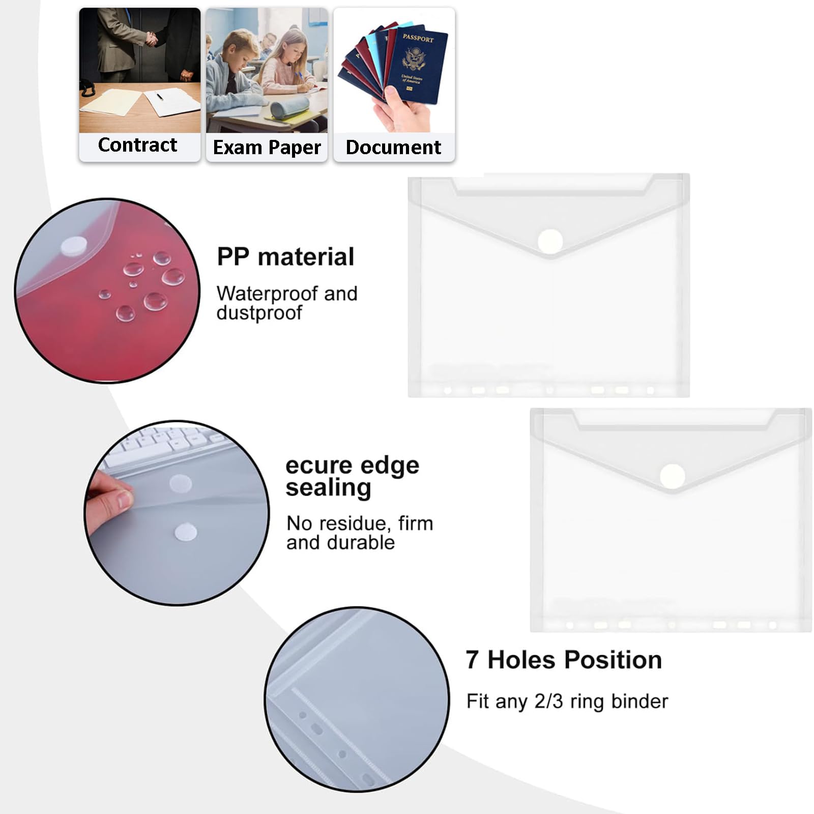 Pack 20 Carpetas Sobre Plastico A5,Carpetas Plastico Transparente,Bolsa Archivadoras Portafolios,Carpeta Archivadora Con Cierre (7 Agujeros)