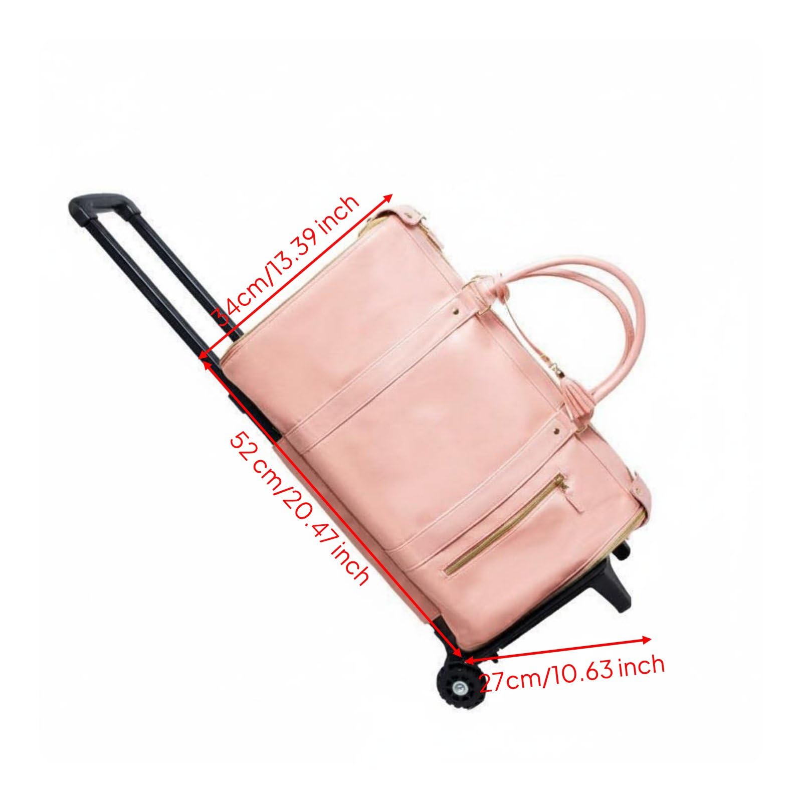 Valigia da Viaggio Borsa Indumento Borsone Trolley Convertibile con Carrello Rimovibile in Pelle Pu E Fodera in, Array, Rosa, 52 25.4 31.75 CM