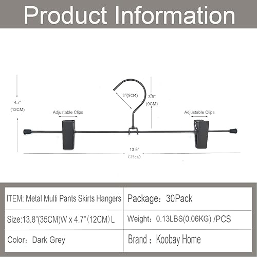 Miniatura 3 de Perchas para pantalones de 13.8 pulgadas, color gris oscuro, perchero con clips, clips de metal, perchas para pantalones que ahorran espacio,