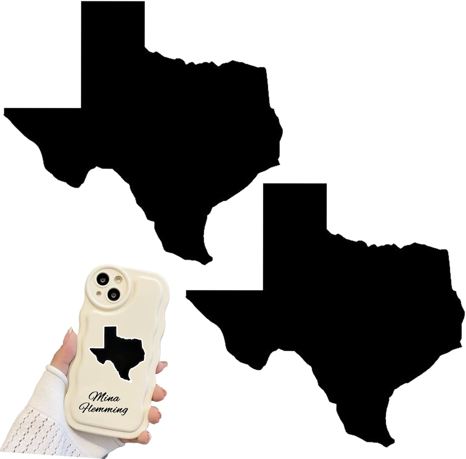 LiteMark Reflective Texas Sticker, State Decal, Oilfield Hard Hat Helmet Tool Box Truck Laptop Walls, Long Lasting Adhesive - (Pack of 2, Black, 2.5 Inch)