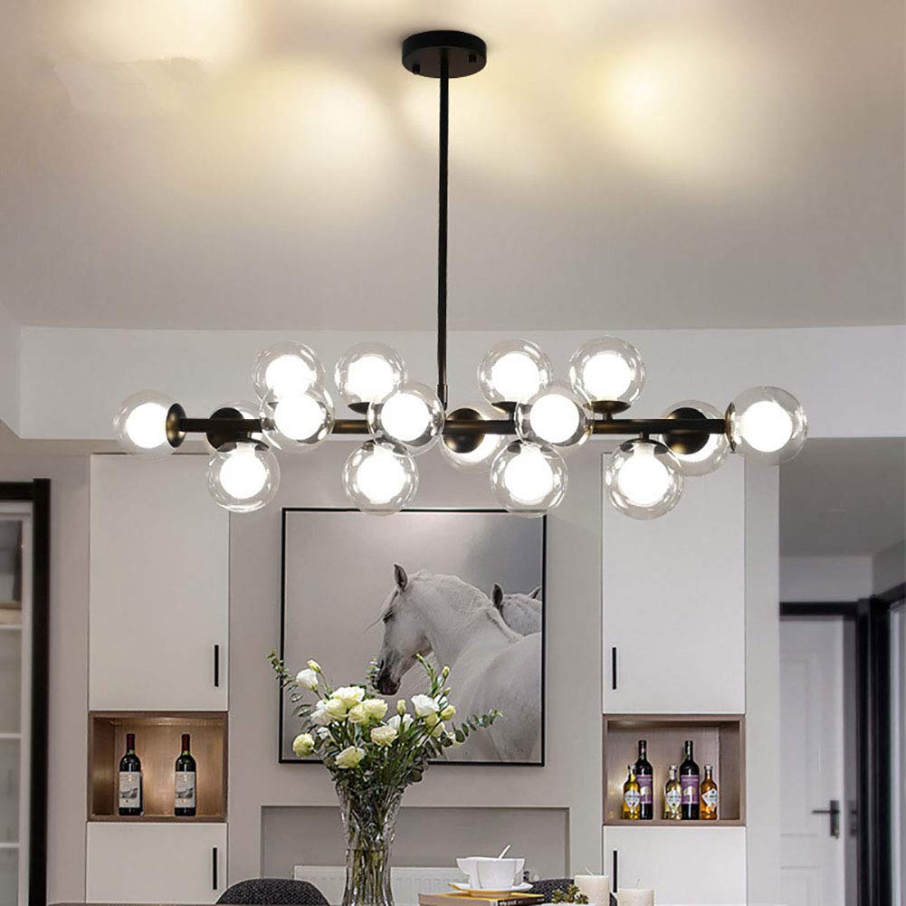 Negro Sputnik Candelabro Vendimia Redondo Metal Cromado Durante La Luz Esférico Vidrio Luz Colgante Para Cocina Granja Fogón Pasillo-Negro. 16 bolas largas en la pantalla de la bola