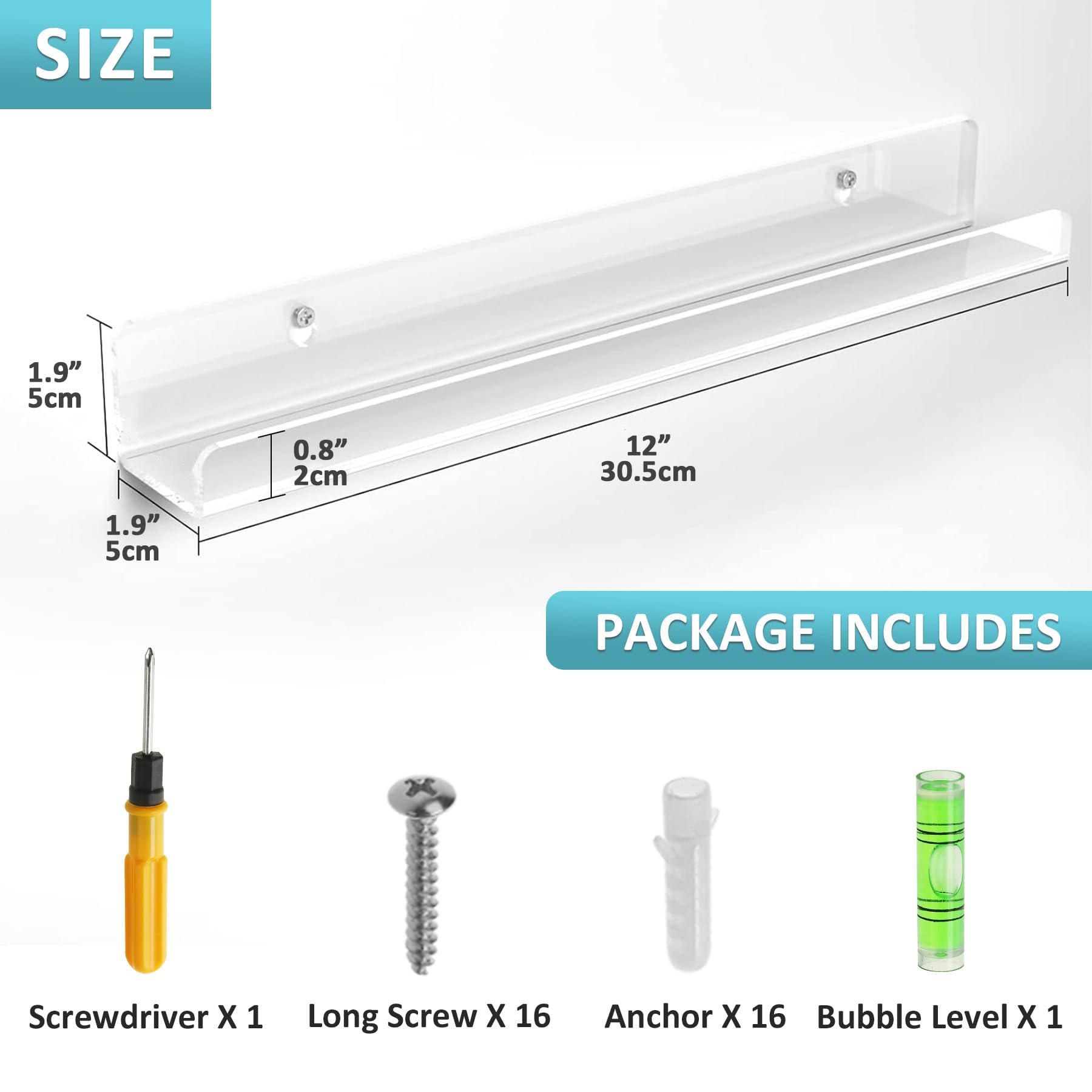 Viymgit 12 Pack Acrylic Shelves, 30.5cm Vinyl Shelf for Album Record Storage & Display - Image 3