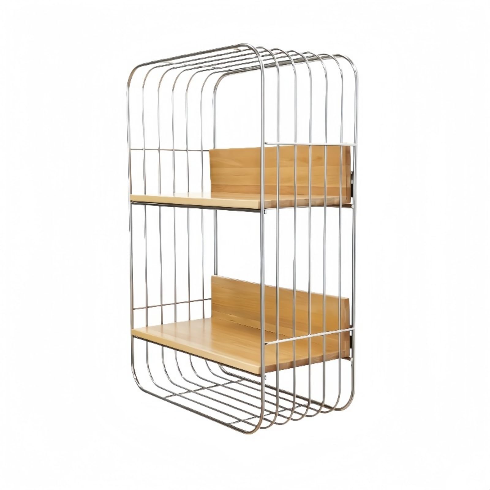 Estante de Pared Repisa Organizador Estante Flotante de Pared con Bastidor de Acero Inoxidable y Tablas de Madera de Doble Nivel Adecuado para Cocina Baño Oficina en Casa Sala de Estar