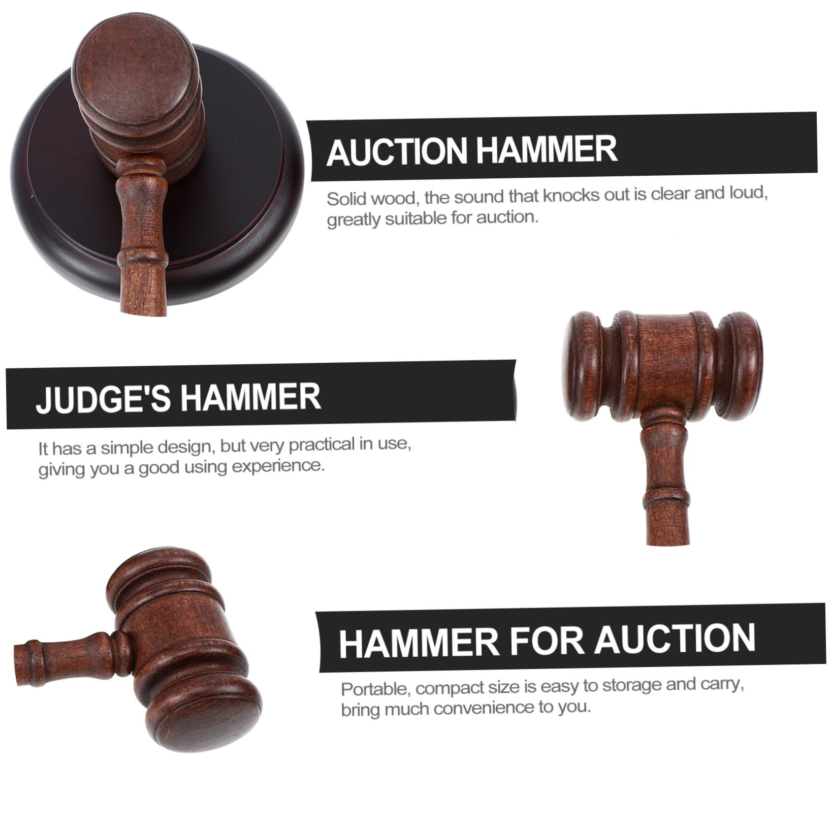 Martillo de Madera para Subasta y Juicio con Base Compacto y Duradero para Abogados Jueces y Subastadores Sonido Claro para Uso Audiencias y Eventos