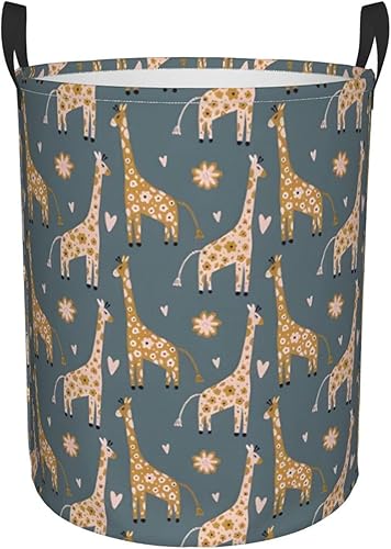 Cesta de lavandería plegable de jirafa con asas, cesta de ropa plegable sucia, fácil de transportar, cesta de almacenamiento redonda para