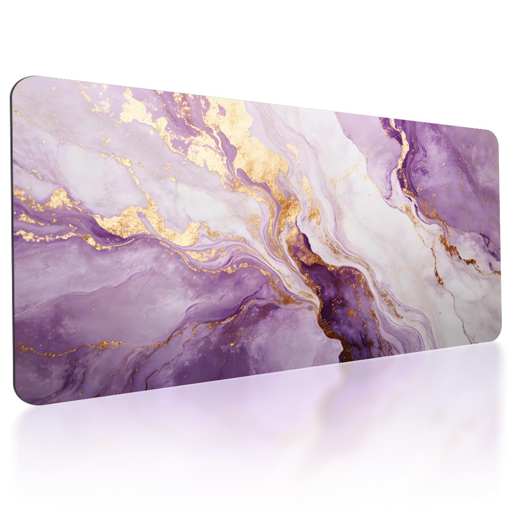 TNKBREEZE Large Gaming Mouse Pad Violet Marble Desk Mat Mouse Pad Keyboard Pad Desk Protector Office Decor Waterproof Rubber Base Mouse Pad for Computer Laptop and Home 80x40cm (Purple)