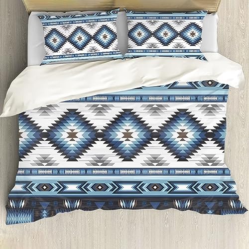 ZFRXIGN Southwestern Bedding Sets Bed Set for Women Men Duvet Cover Native American Comforter Quilt Covers Queen 1 Duvet Cover 2 Pillowcases (Queen, Tribal Aztec Indian Style) Blue
