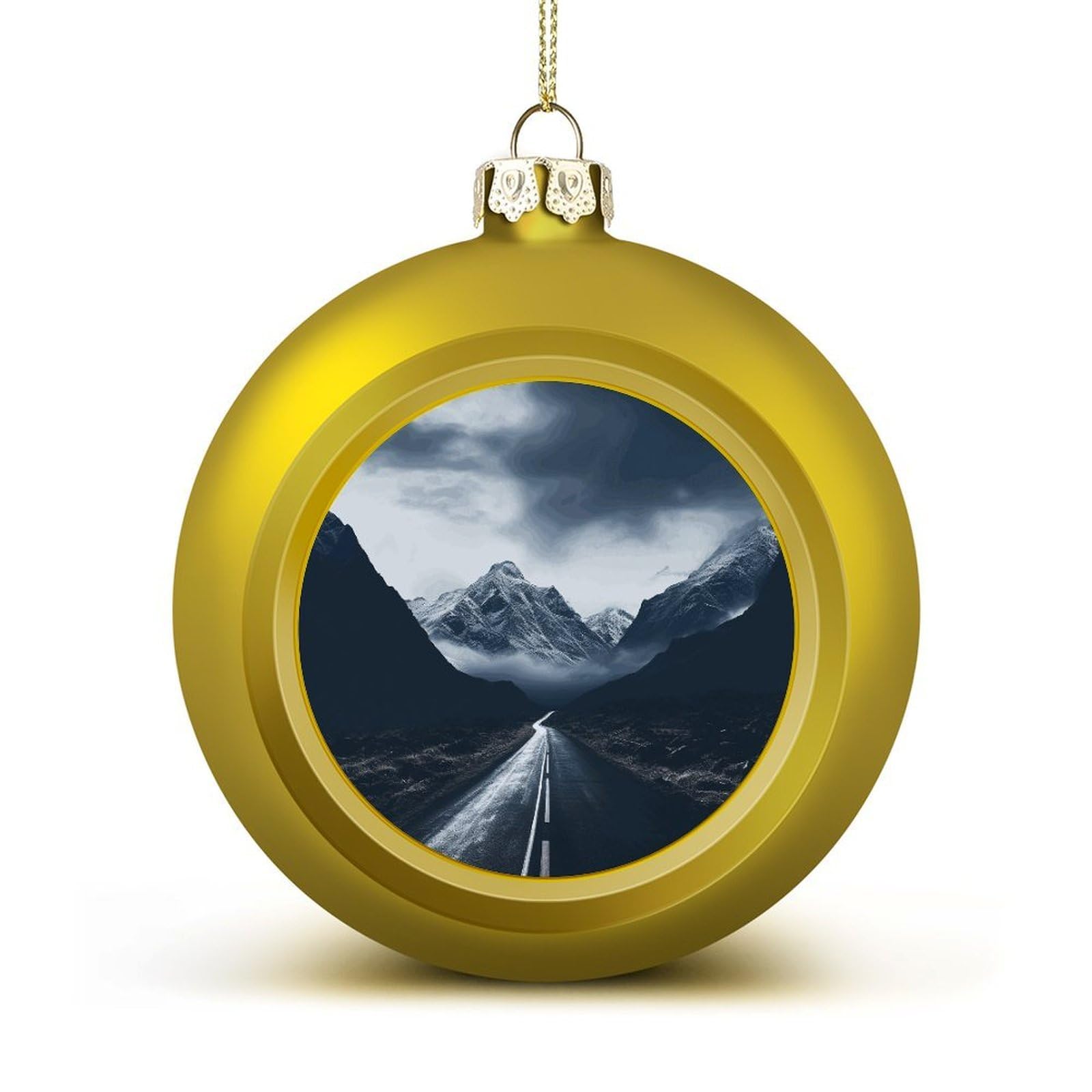 Dark Road to Mountains Christmas Balls Ornaments for Xmas Christmas Tree 1.6" Hanging Shatterproof Xmas Balls Hanging Decor Pendants for Holiday Party Outdoor Indoor DIY Craft Supplies