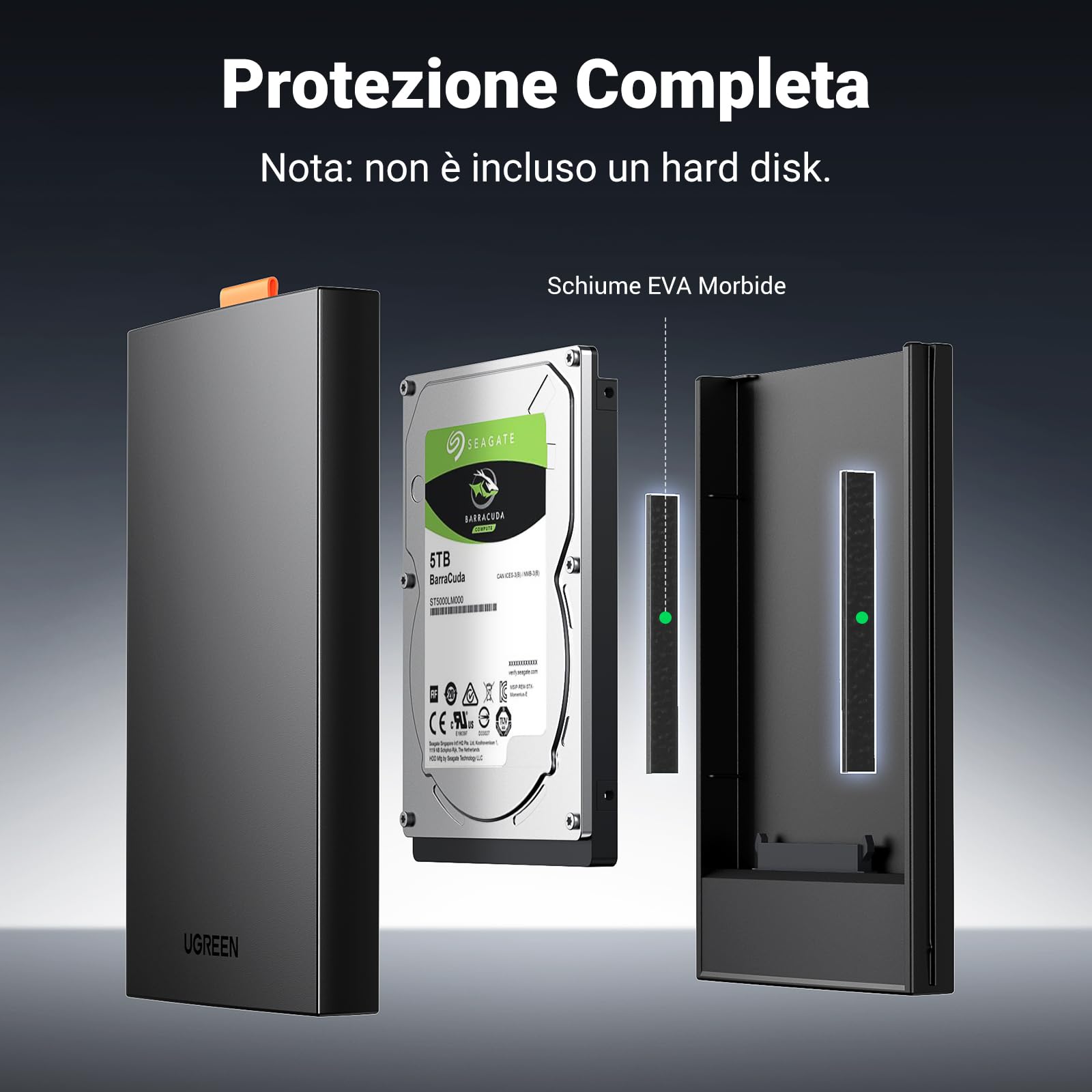 UGREEN Enclosure Disco Rigido per HDD 2.5" USB C 3.1 Gen 2 UASP, Case Esterno SSD 2.5" Compatibile con 860 Evo WD Toshiba Seagate Crucial, PS4 Xbox Mac ( Non Incluso HDD/SSD)
