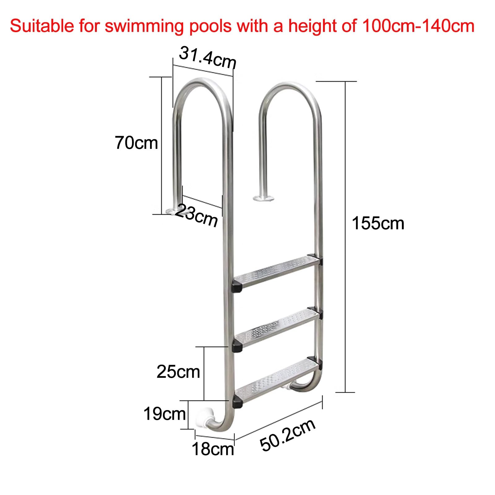 Escalier Piscine Acier Inoxydable 304, 3 Étapes, Pas Besoin D'encastrer, Echelle Piscine pour Piscine, Bateau