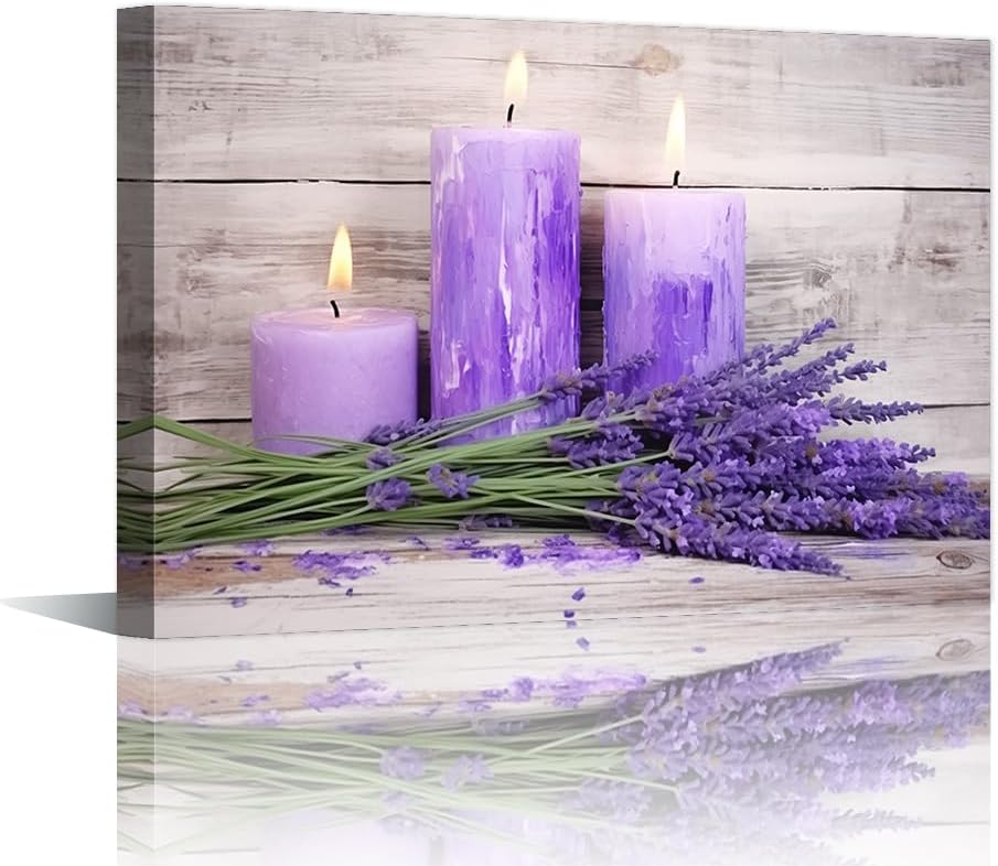LURENCZH Lavender Canvas Wall Art Purple Candle and