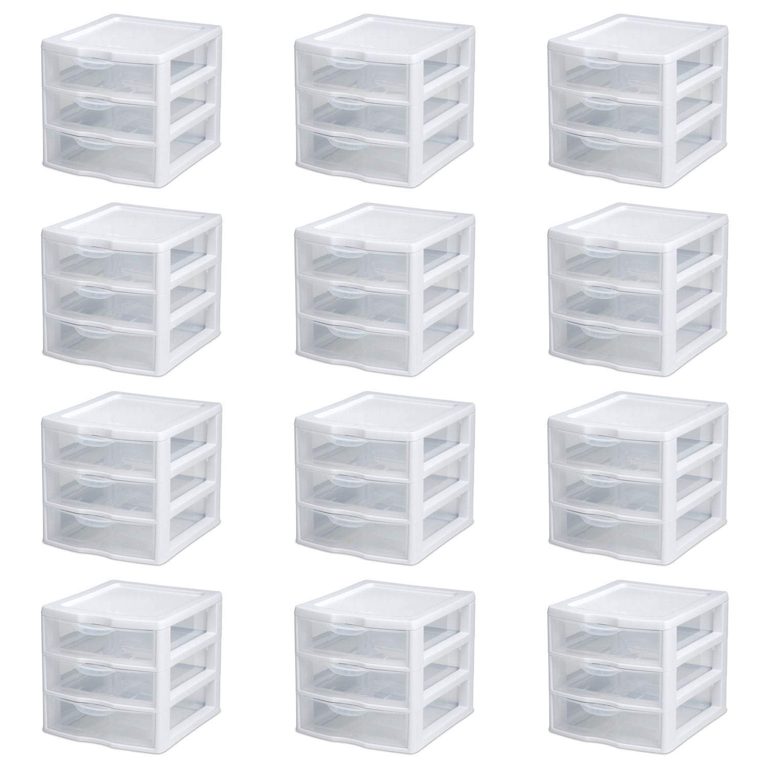 SteriliteNew Small Compact Countertop 3 Drawer Desktop Storage Unit (12 Pack)