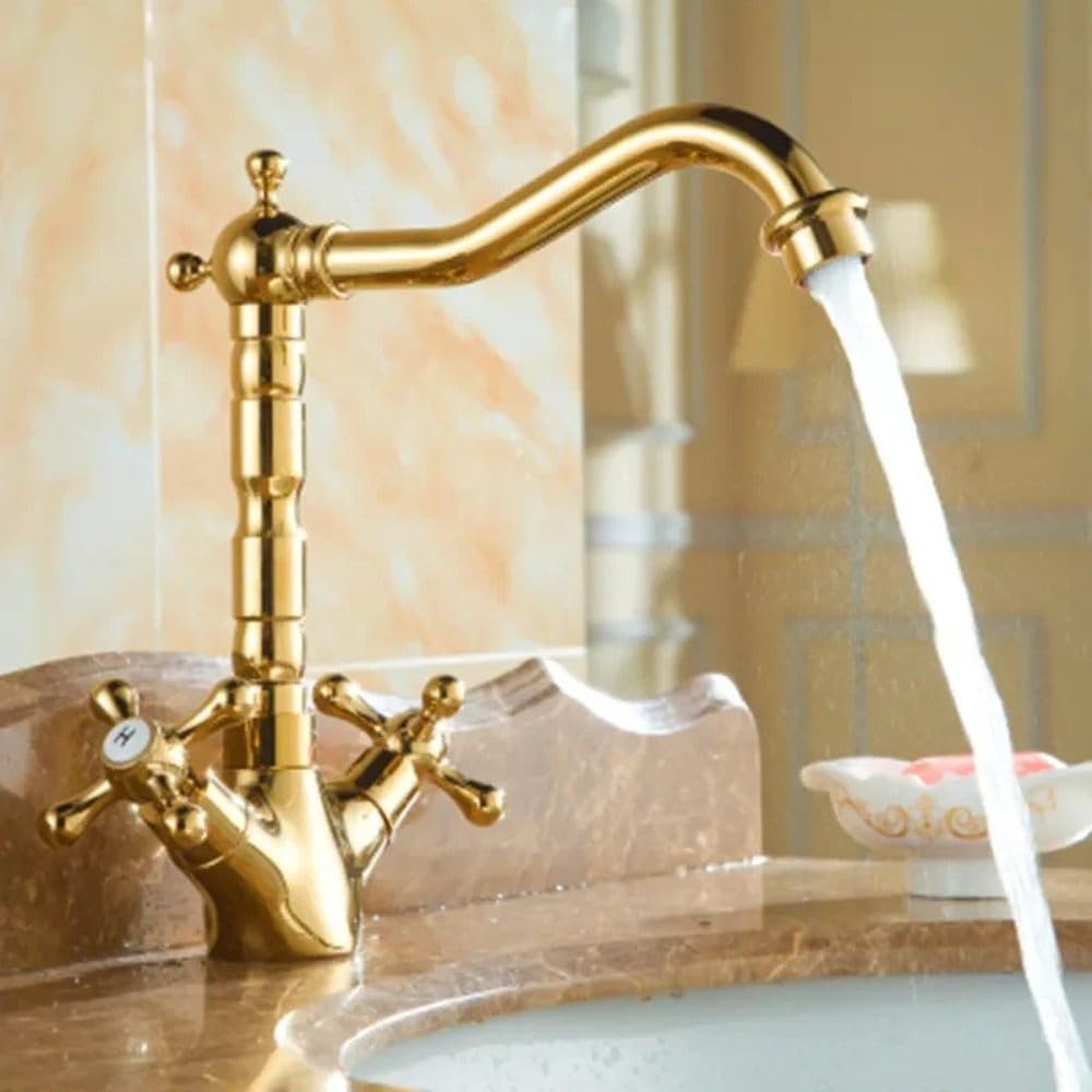 Robinet de lavabo en or haut de gamme, mitigeur d'évier monté sur le pont style luxe