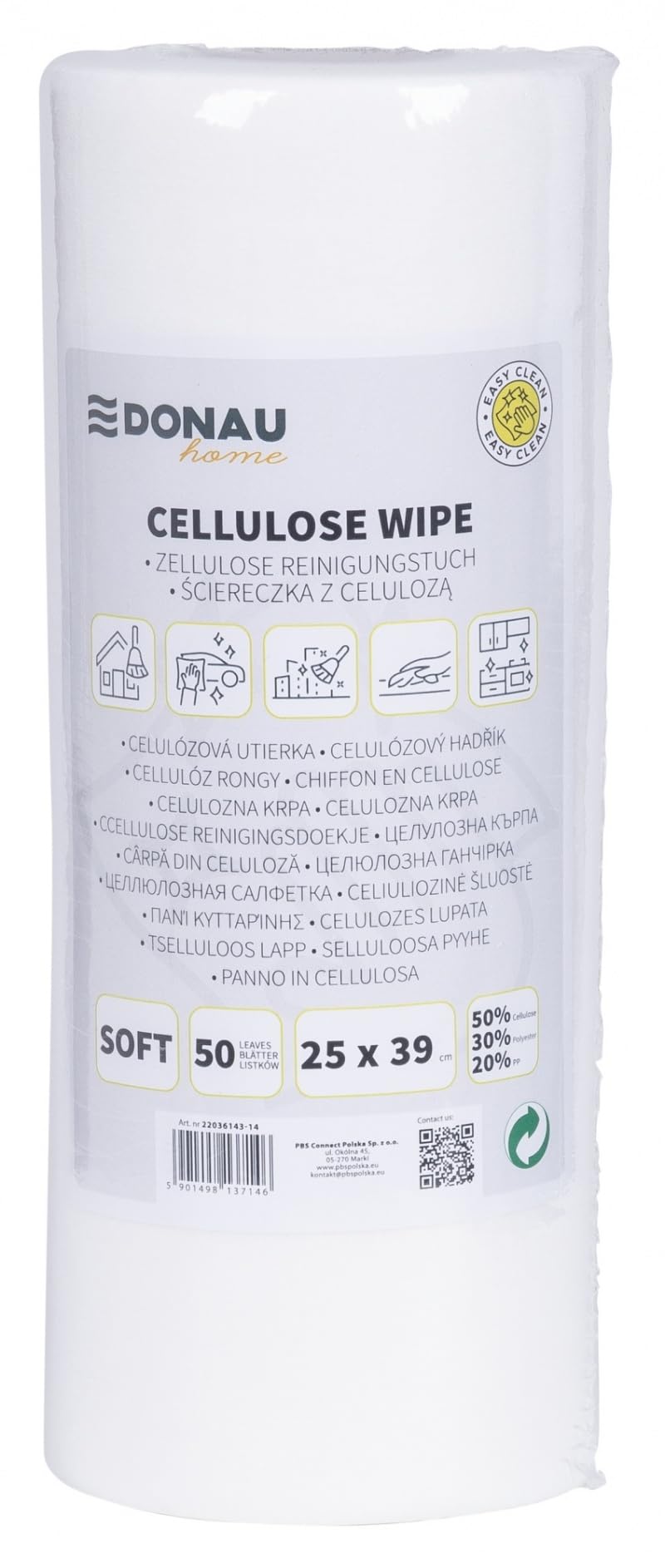 Cloths On Rolls / 1 Rolls, Total Pack of 50, White/with 50% Cellulose / 25 x 39 cm/Reusable Cleaning Cloths, Dish Towels, Kitchen Cleaning/For Home Office