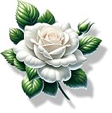 x4 Adesivi in vinile con fiori di rosa bianca, coperture per segni, non trasparenti, impermeabili, decalcomanie d'arte floreale 1@ 20 cm di altezza, ideale per servizi igienici o auto. 3@ 7 cm di