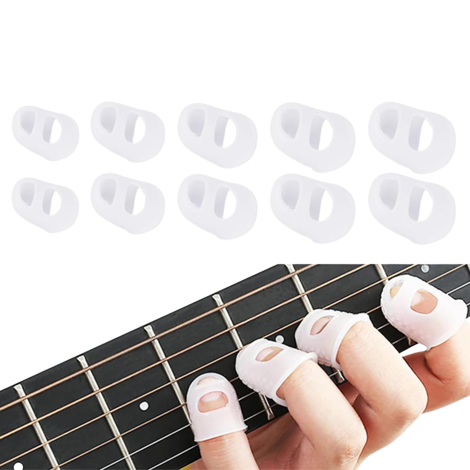 Flavizo 10 Pcs Silicone Guitar Finger Protector, Transparent Soft Flexible Picks Caps for Acoustic and Electric Bass Practice, Comfortable Fingertip Guards for Guitarists-image-43