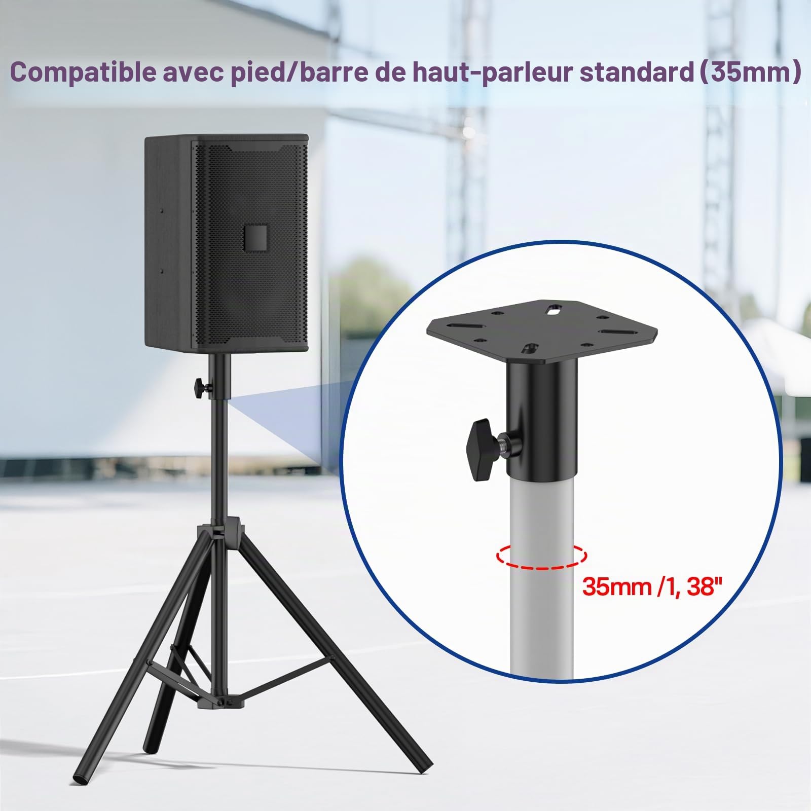 Adaptateur Universel Haut-Parleur 35 mm pour Support DJ/PA Pro Audio – Plaque de Montage en métal pour trépied ou Support d’Enceinte Standard 35 mm