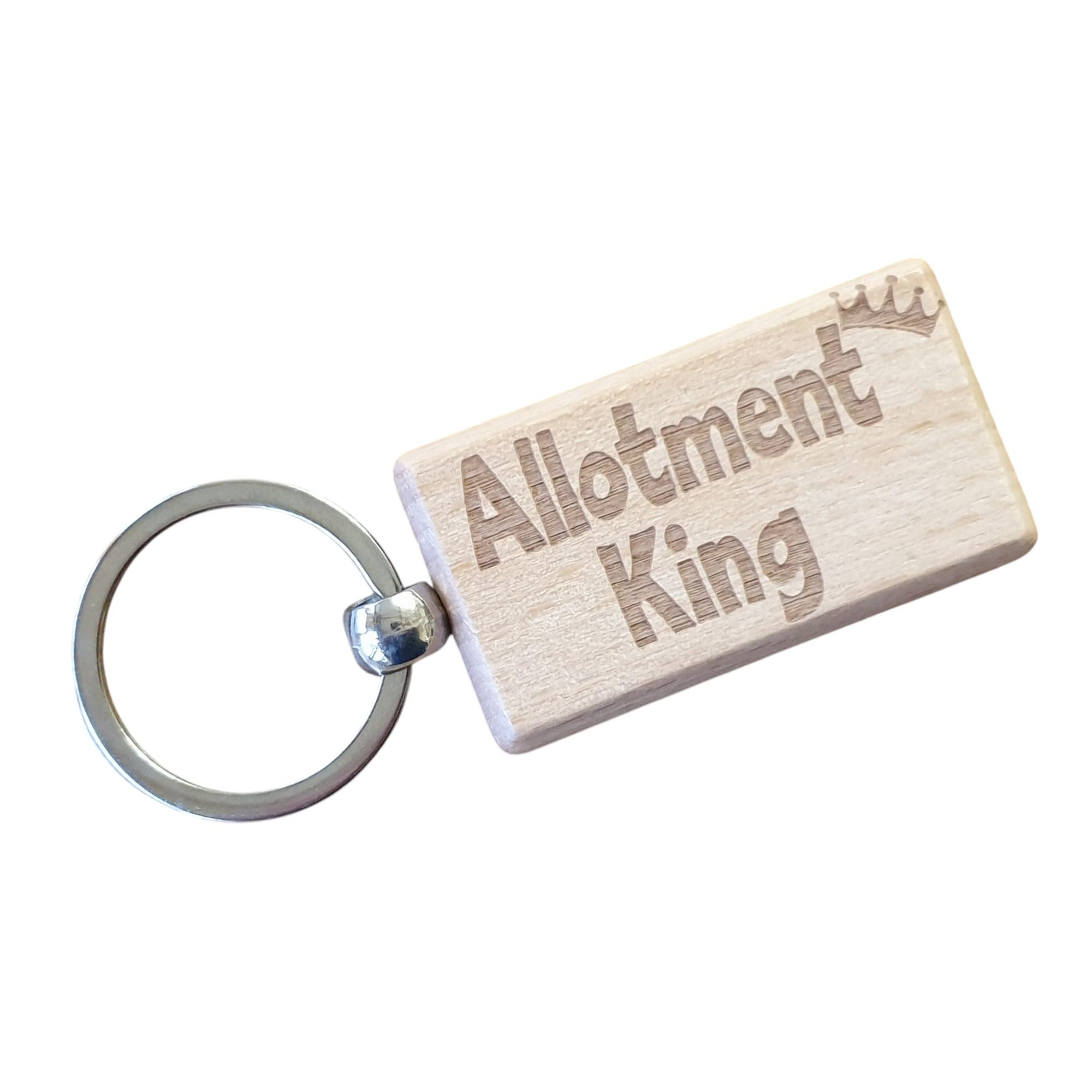 Decalarama Brown Allotment Keyring Gift Allotment King Cute Engraved Wooden Key Fob Novelty Custom Gardening Present
