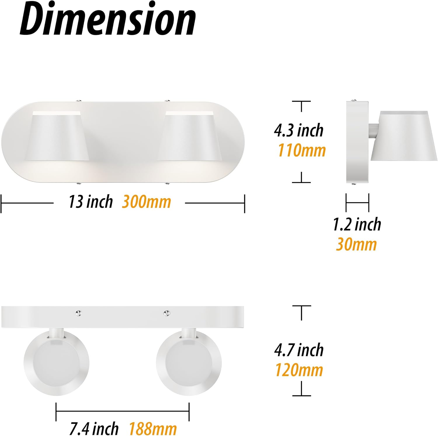 URSOLA 2 Light Bathroom Vanity Light LED White Wall Light Fixtures Up and Down Rotatable Dimmable 13 inch Bathroom Lighting