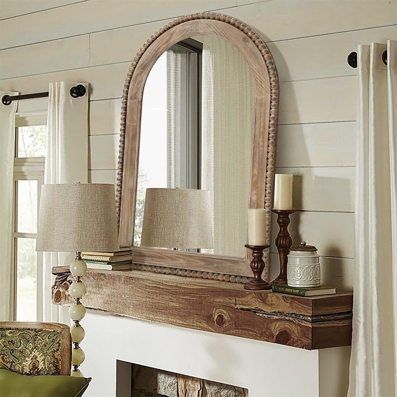 Rustic Arch Wall Mirror with Beaded Frame, Weathered Wood, Farmhouse Style, Large Decorative Mirror for Living Room, Bedroom || Without Mirror || 36x24 Inches ||-image-20