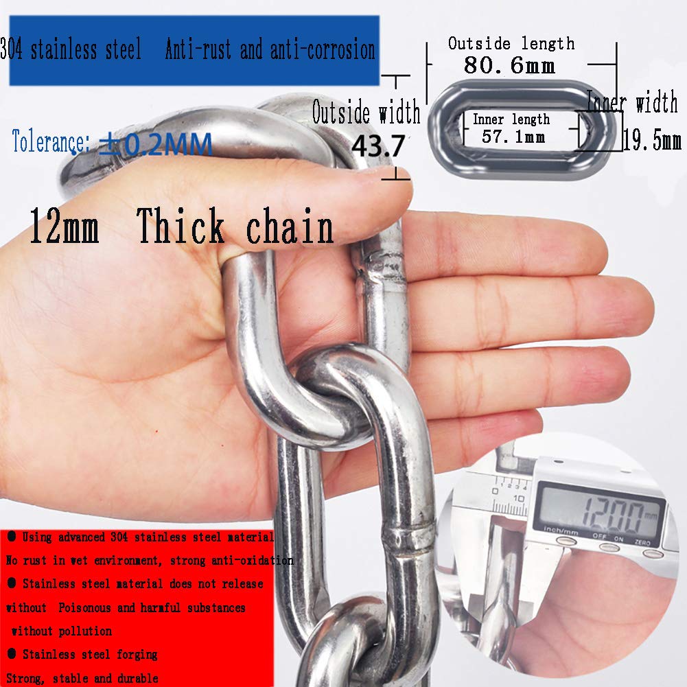 Chaîne Acier Inoxydable 304 SOFIALXC - 1m X 8mm - Résistance 850kg - Avec Maillon Rapide - Pour Ancrage, Bateau, Sécurité