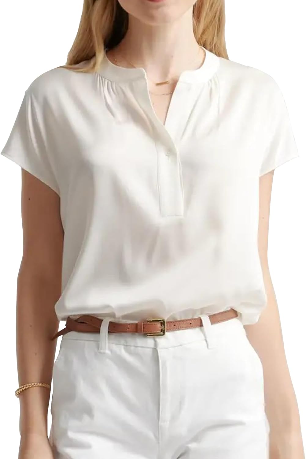 SUNNOW Women's Silk Blouse V-Neck Dolman Sleeves Flowy Tunic Shirts Elegant Fit Casual Work Blouse