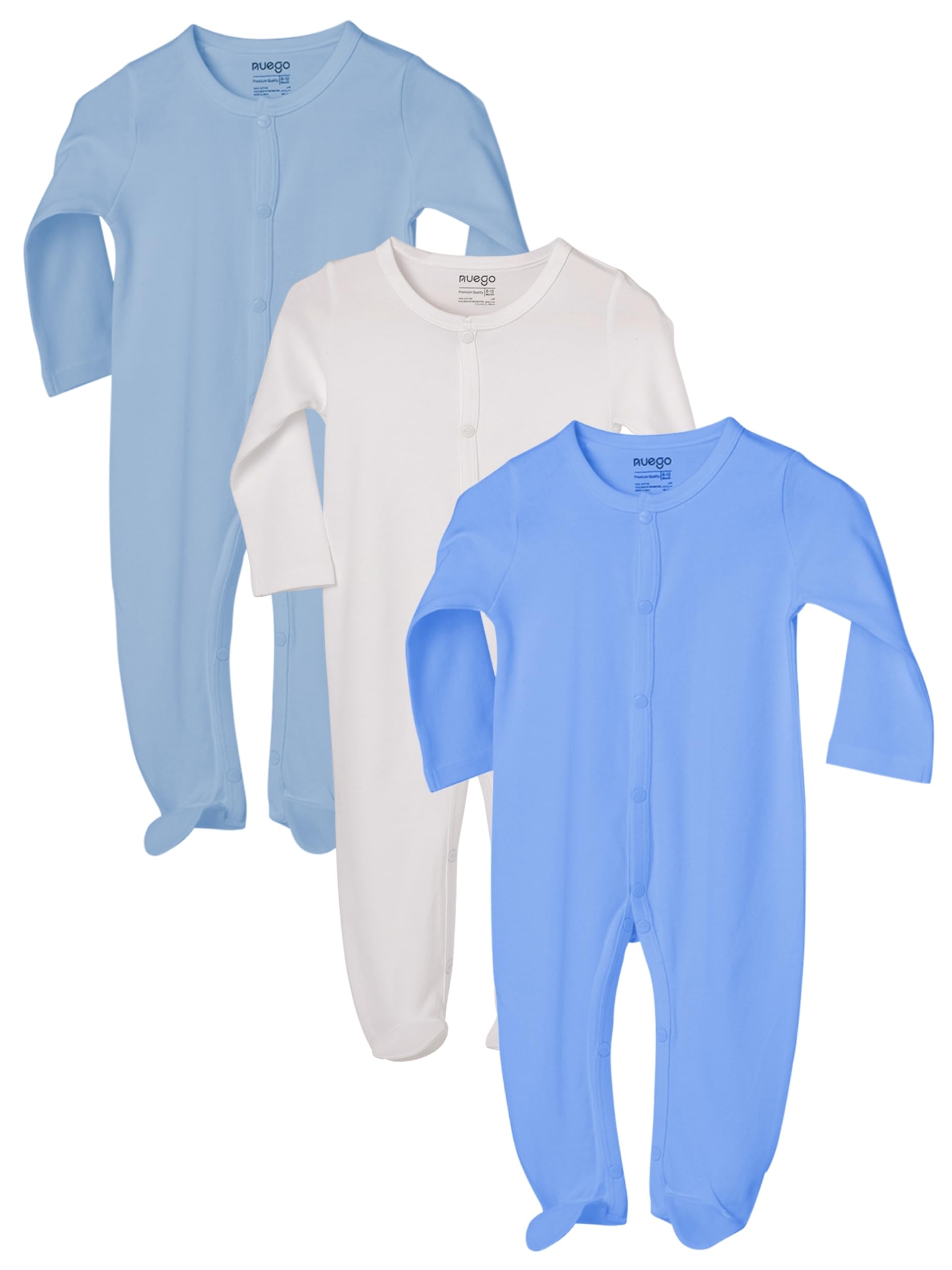 Nuego Pure Cotton Sleepsuits for New Born Baby Boys, Full Sleeve Soft Onesies for Newborn Baby Dress Cotton Cute Solid Multicolor Bodysuit, Footed Rompers Set 3-6 Months - Set of 3 - Image 2 thumbnail