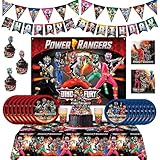 Treasures Gifted Officially Licensed Power Rangers Birthday Decorations - Serves 16 Guests - Ultimate Set Power Rangers Party Supplies - Cake Toppers, Dinnerware, Banners, & Backdrop
