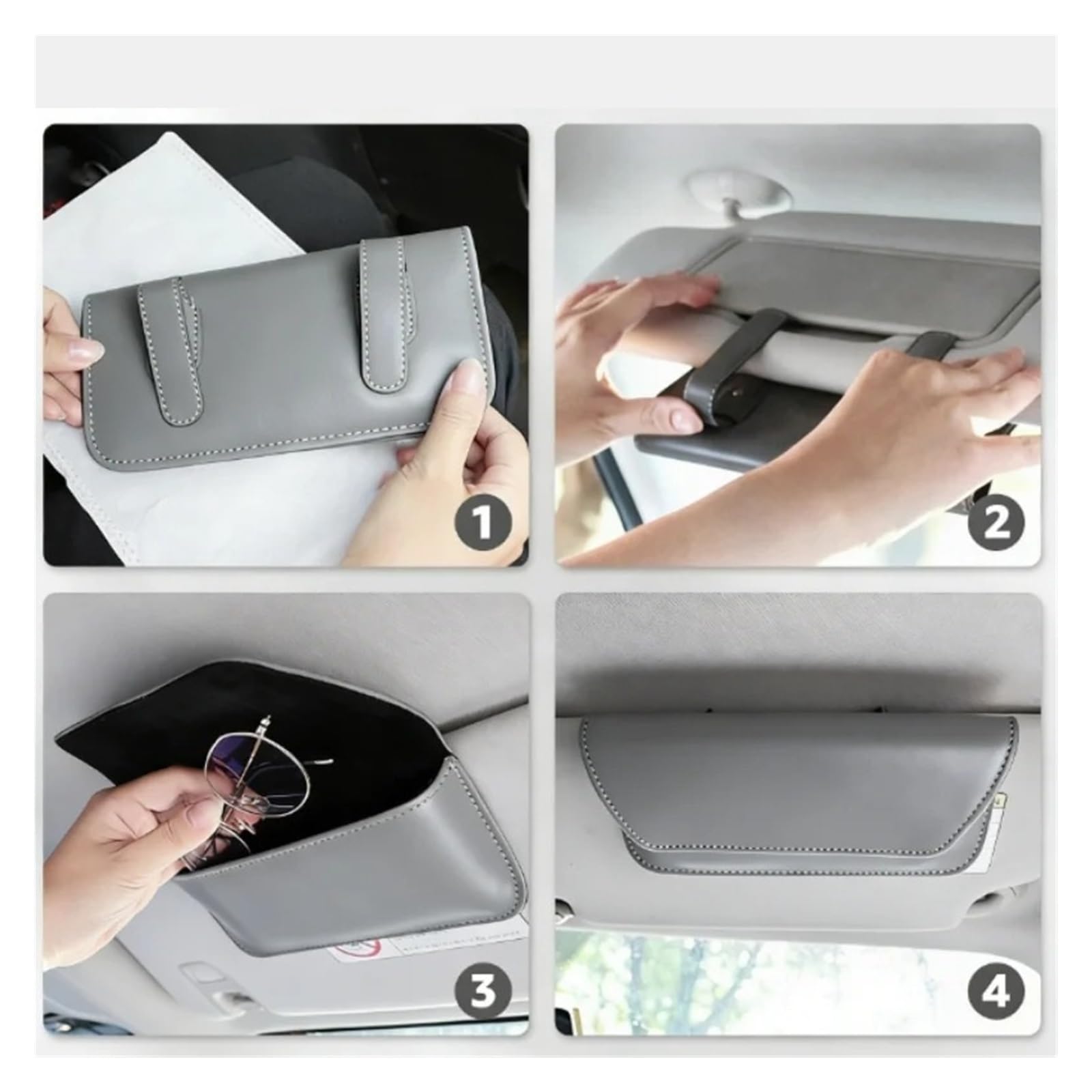 Soporte para Gafas De Sol Coche Estuche para Visera Organizador Almacenamiento Accesorios Interiores Magnéticos Cuero Estuche para Gafas De Sol Coche(Gray)
