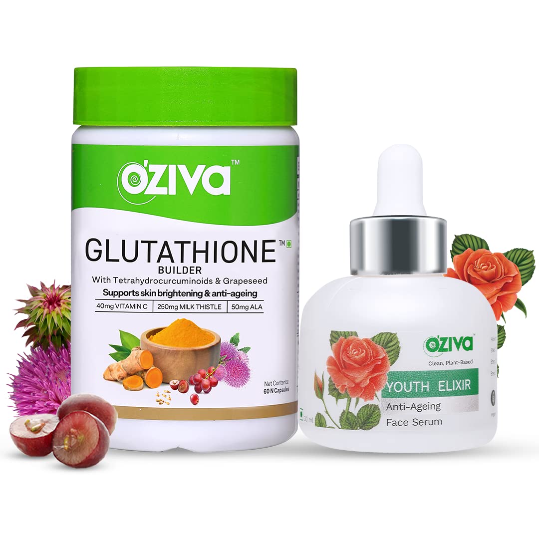 OZivaGlutathione Builder (with ALA, Skin Vitamins & Selenium (Glutathione + Youth Elixr Serum - Combo Pack)