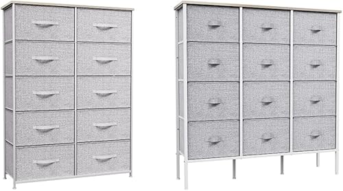 YITAHOME Torre de almacenamiento de tela de 10 cajones, cómoda gris y alta con 12 cajones, torre de almacenamiento de tela, unidad organizadora para