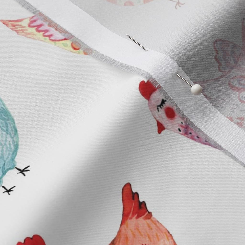 Spoonflower Fabric - Colorful Chickens Farm Rooster Printed on Organic Cotton Sateen Fabric by The Yard - Sewing Quilting Apparel Home Decor