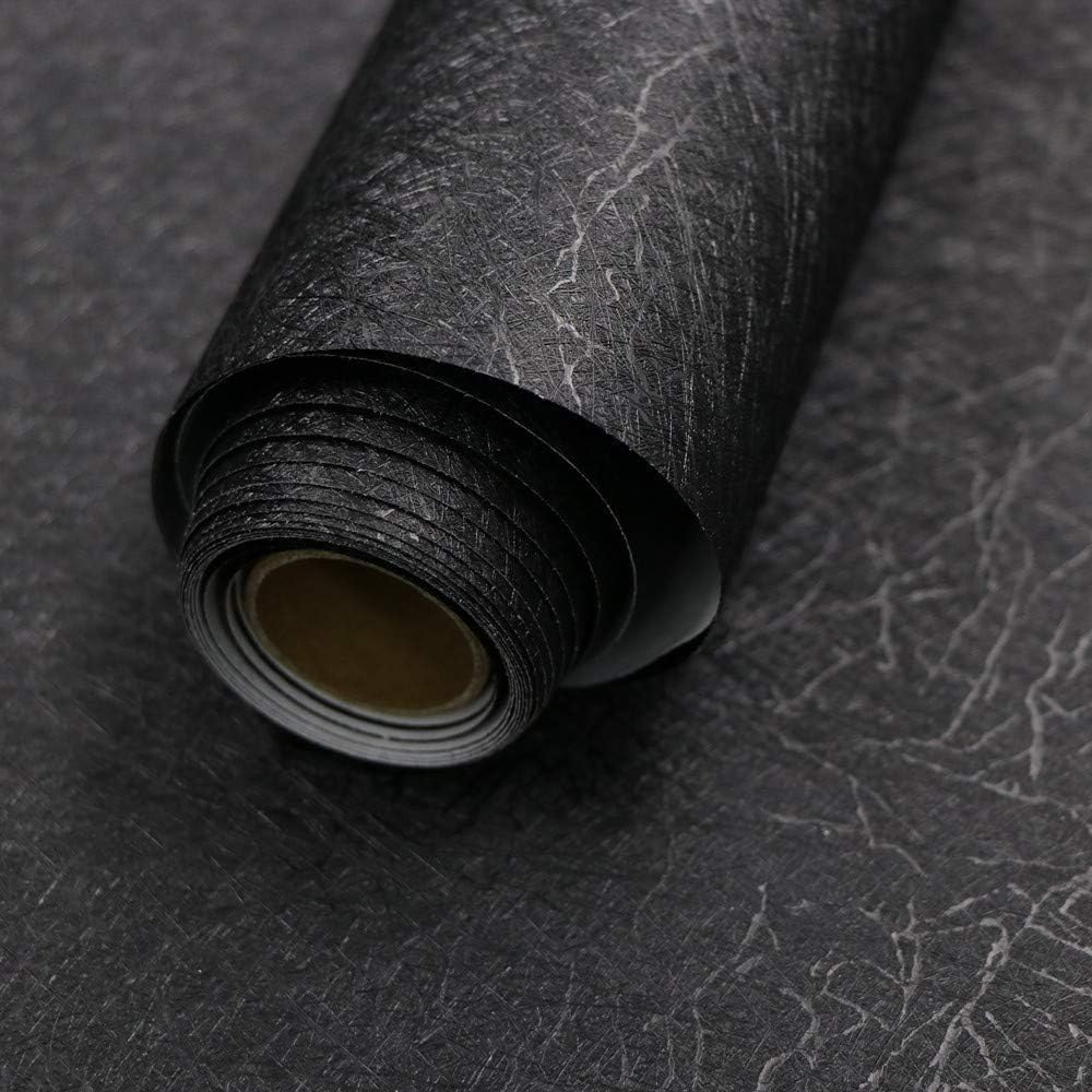 Abyssaly 15.7" X 118" Black Silk Wallpaper Embossed Self Adhesive Peel and Stick Wallpaper Contact Paper Removable Kitchen Vinyl Black Cabinet Furniture Textured Wall Paper