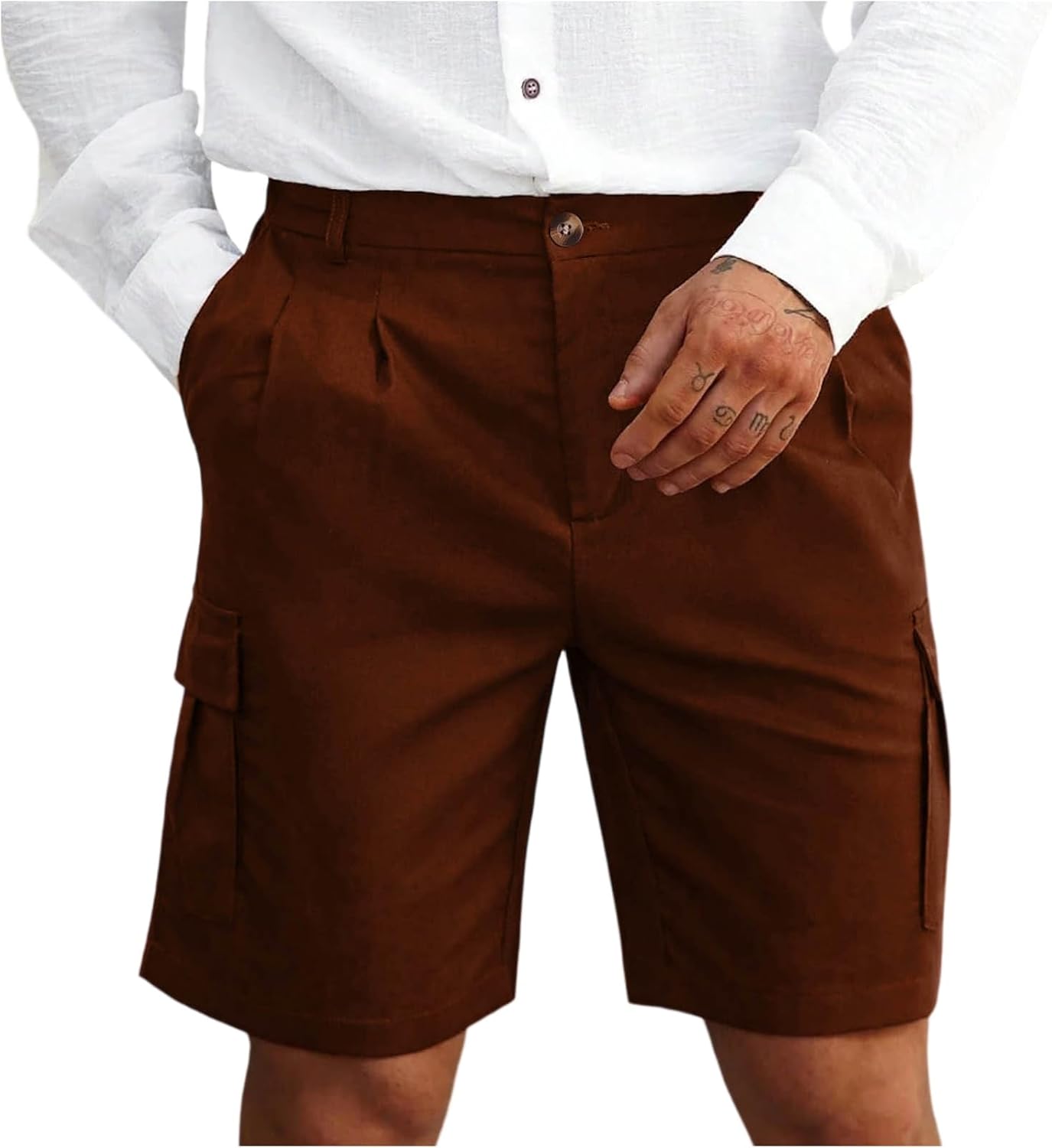 Ymosrh Men's Causal Shorts Lightweight Pleated Front Dress Work Golf Shorts with Multi-Pocket M-3XL