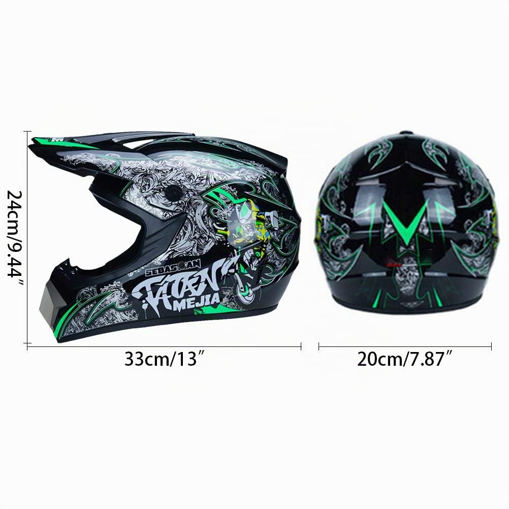 Casco de Motocross Profesional, Casco de Motocross Dirt Bike Offroad con Guantes, Gafas de Seguridad, máscara a Prueba de Viento, Casco MTB Adecuado para Adultos y niños