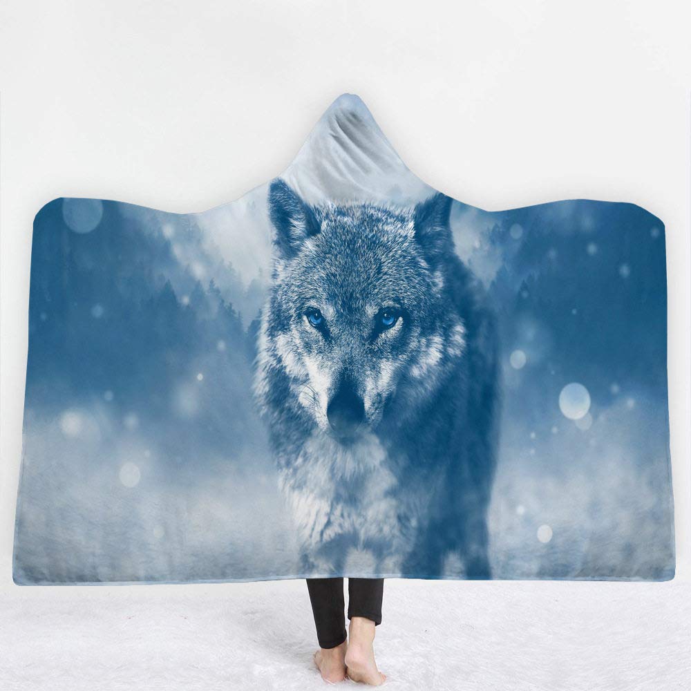 Couverture plaid à capuche loup idée cadeau originale pour adultes et enfants