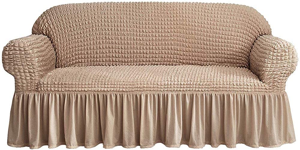 SDYdsgE sofa cover， Universal Sofa Slipcovers Grey Polyester Spandex Fabric Couch Extra Large 4 Seater/Sofa Protector(Camel)