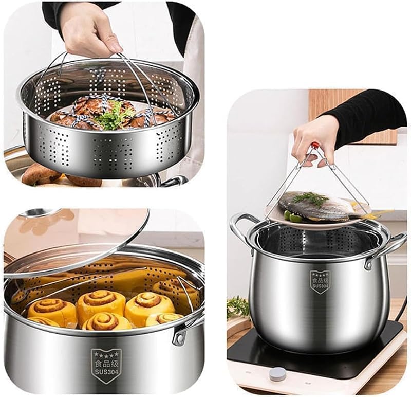 Amazon | 蒸し鍋 蒸し料理 蒸し器ラック付き深型両手鍋 ステンレス製