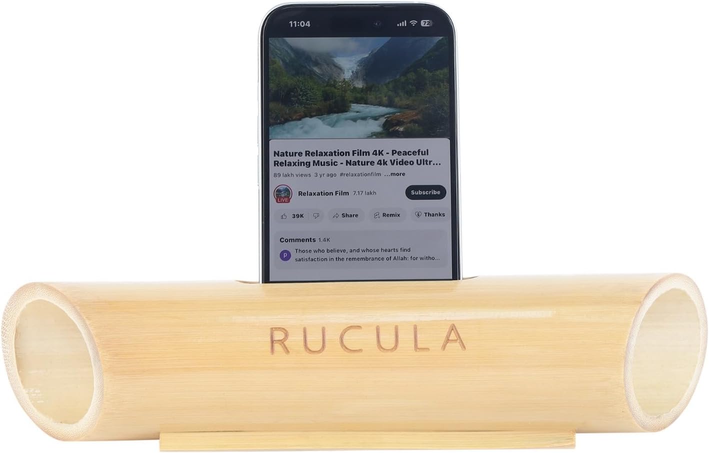 Bamboo Phone Stand & Passive Sound Amplifier 10" L – Eco-Friendly Wooden Portable Cellphone Dock - Natural Acoustic Speaker, Wireless Sound Booster for iPhone and Android, Home and Office