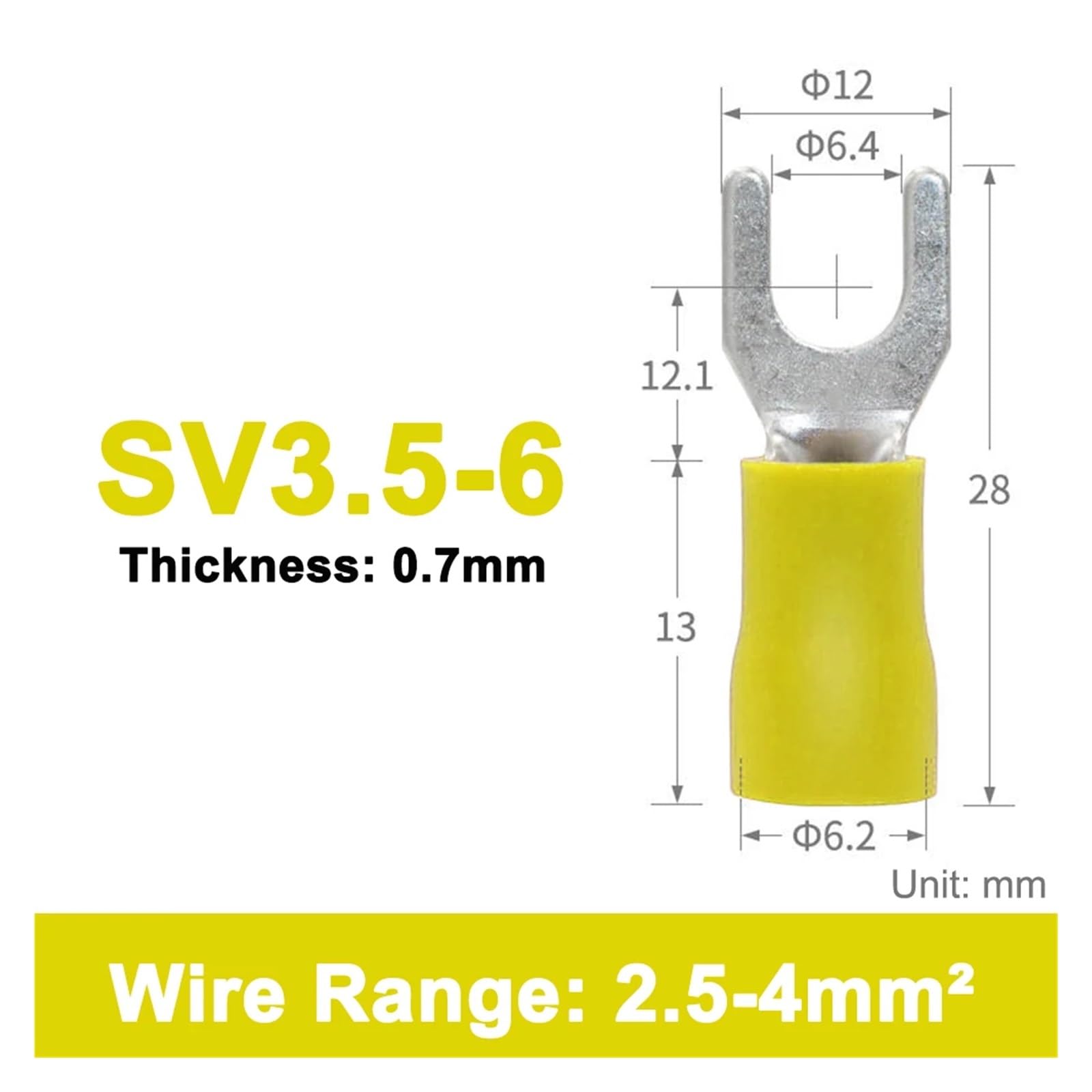 Kabelende Klemmen Steckverbinder, 100 Stück Flachstecker Drahtverbinder Isolierter Kabelverbinder Y-förmig U-förmig Gabel Crimpverbinder RV1.25/2/3.5/5.5(Sv3.5-6)