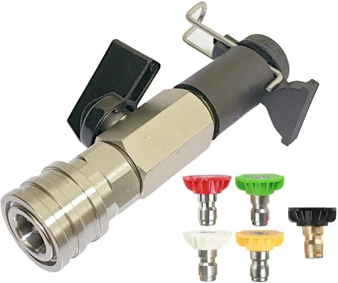 High Pressure Wash Ball Valve Kit 1/4" Quick Connector For Hose Direct Connect Switch On/off(A and Nozzles)