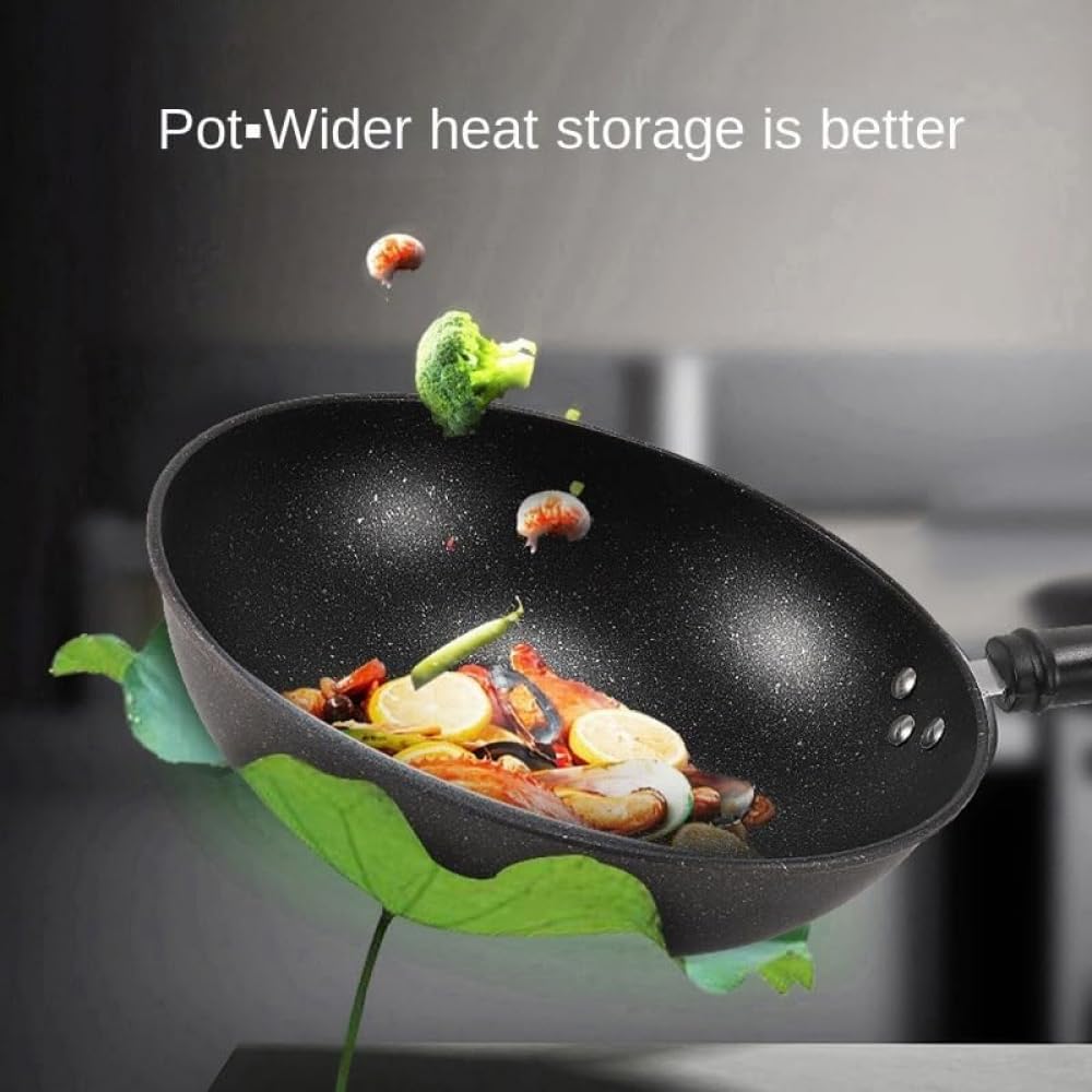 Wok Cinese da 126 Pollici Antiaderente pressofuso AntiGraffio con Coperchio per Piani Cottura a induzione in Ceramica elettrici e a Gas - 28 cm,28 Centimetri