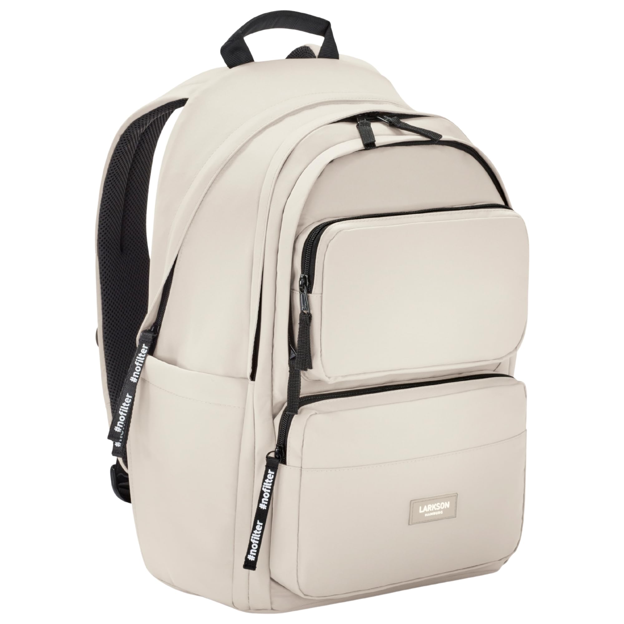 LARKSON Sac à Dos Fille & Garçon Beige - No 3 Advanced - Sac Ordinateur 16" pour Collège, Sport & Voyage - Grand Sac à Dos de Loisirs pour Hommes & Femmes - En PET - Imperméable