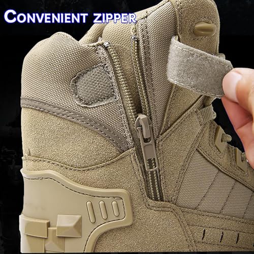 Men's Waterproof Side Zipper Outdoor Combat Boots, Tactical Boots, Men's Military Tactical Work Side Zipper Lightweight Comfortable Orthopedic Hiking Motorcycle Combat Boot3